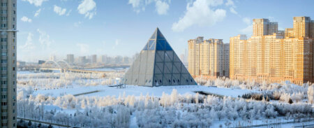 Palace of peace and reconciliation and the kazakh national university of arts in Astana, Kazakhstan, author @Kostya